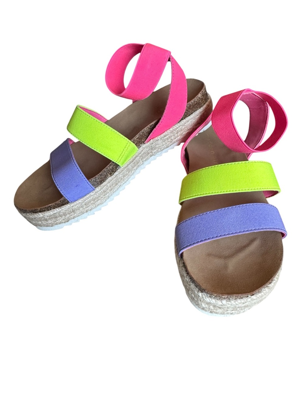 Girls Steve Madden Neon Multi-Color Espadrille Platform Sandals size 3y